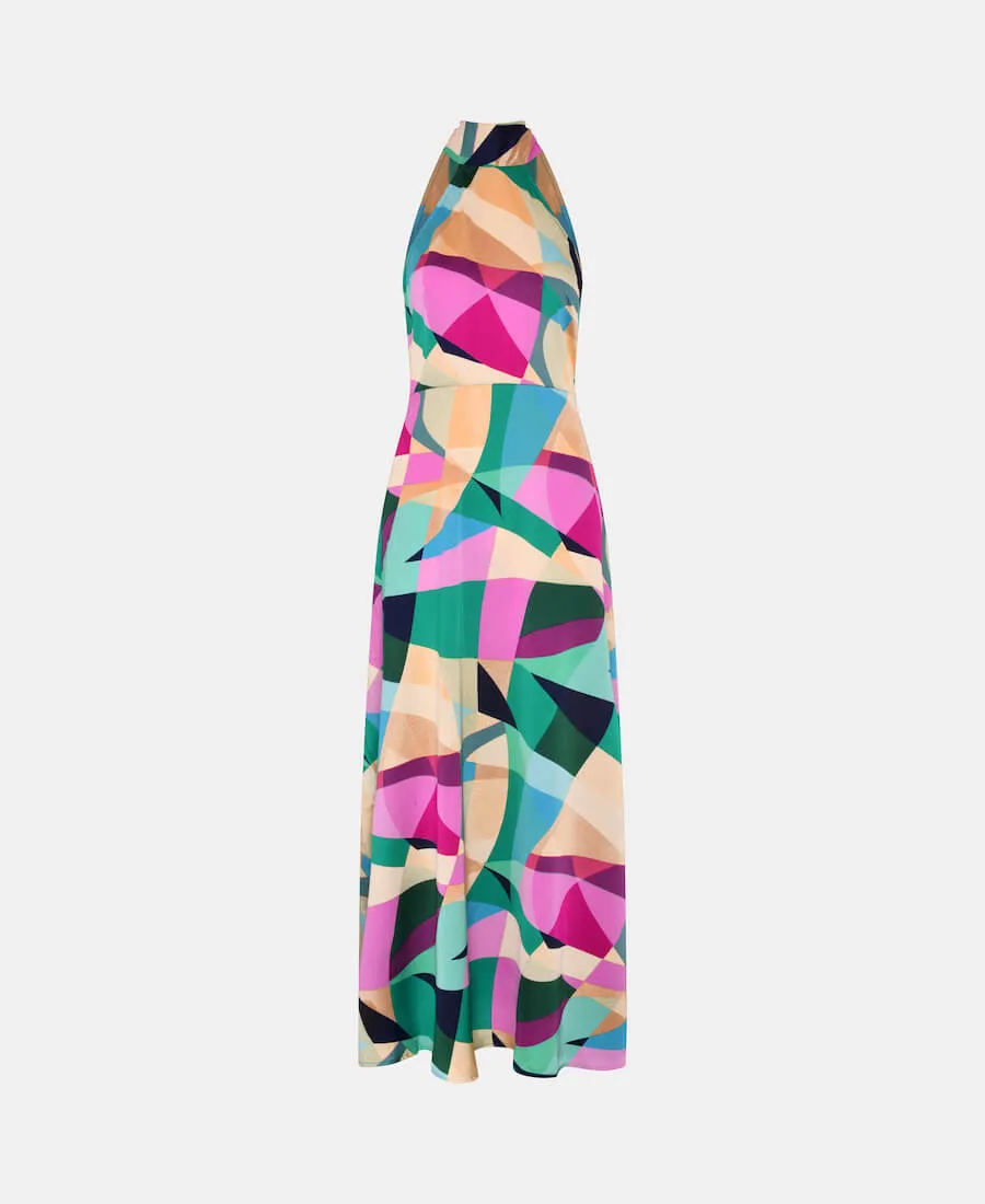 Multicoloured Halter Neck Maxi Dress