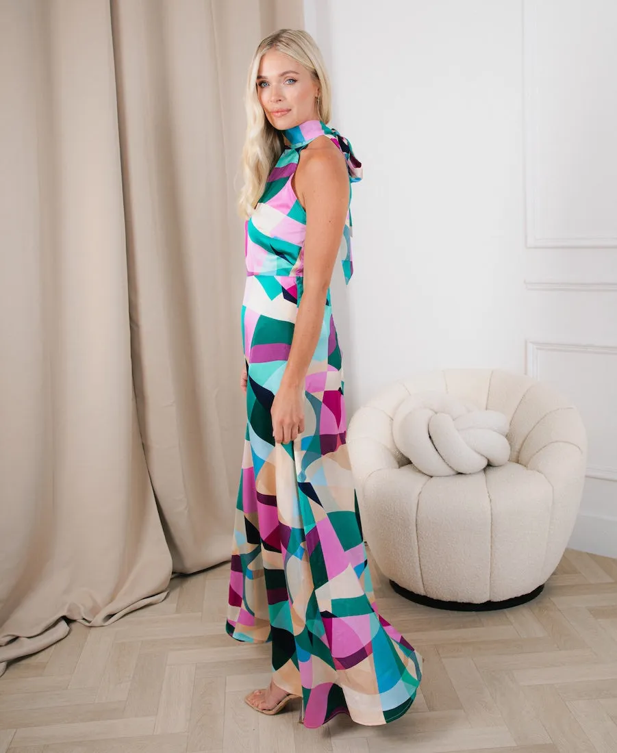 Multicoloured Halter Neck Maxi Dress