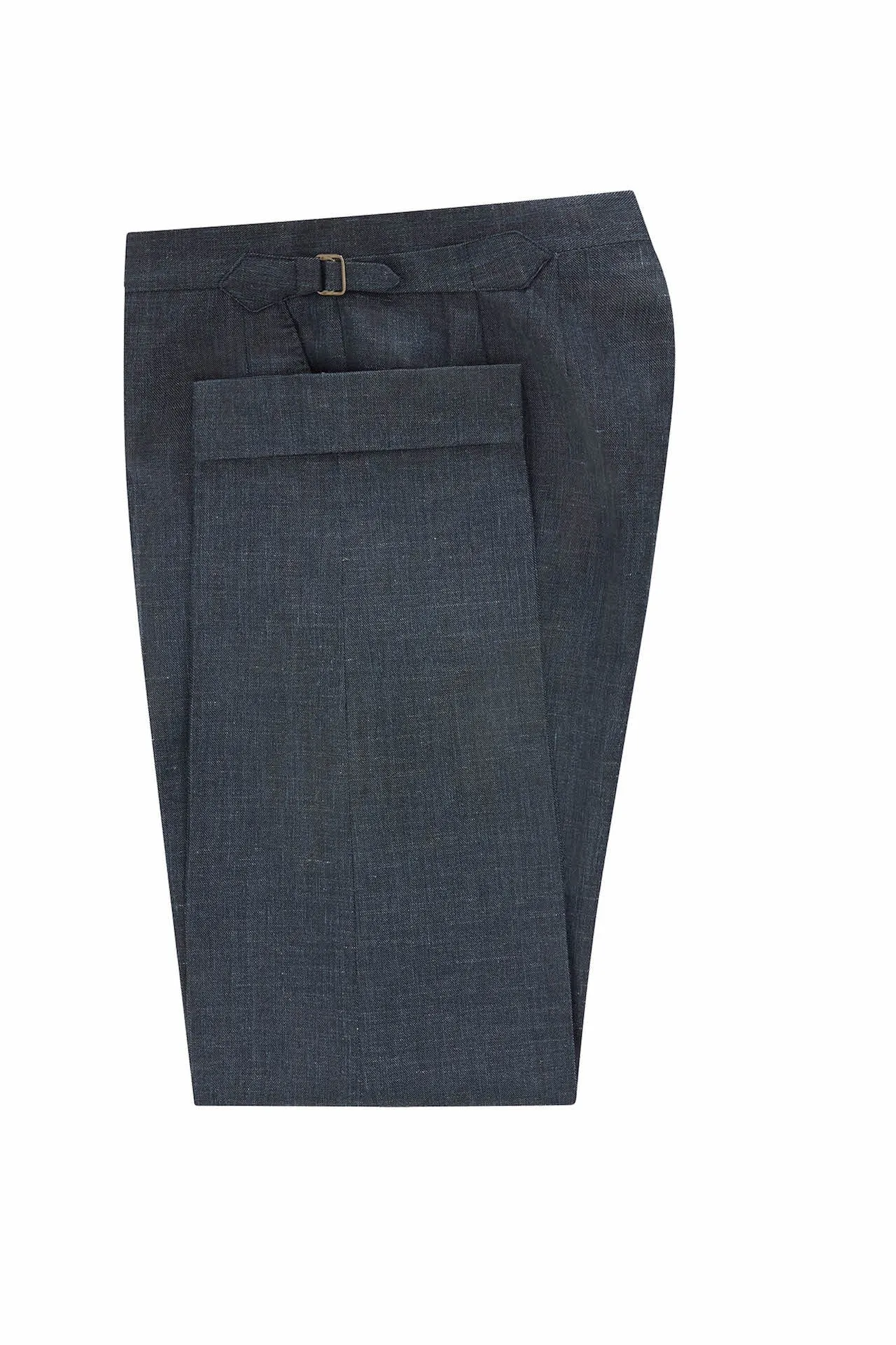 Petrol Blue Wool, Silk & Linen Trousers