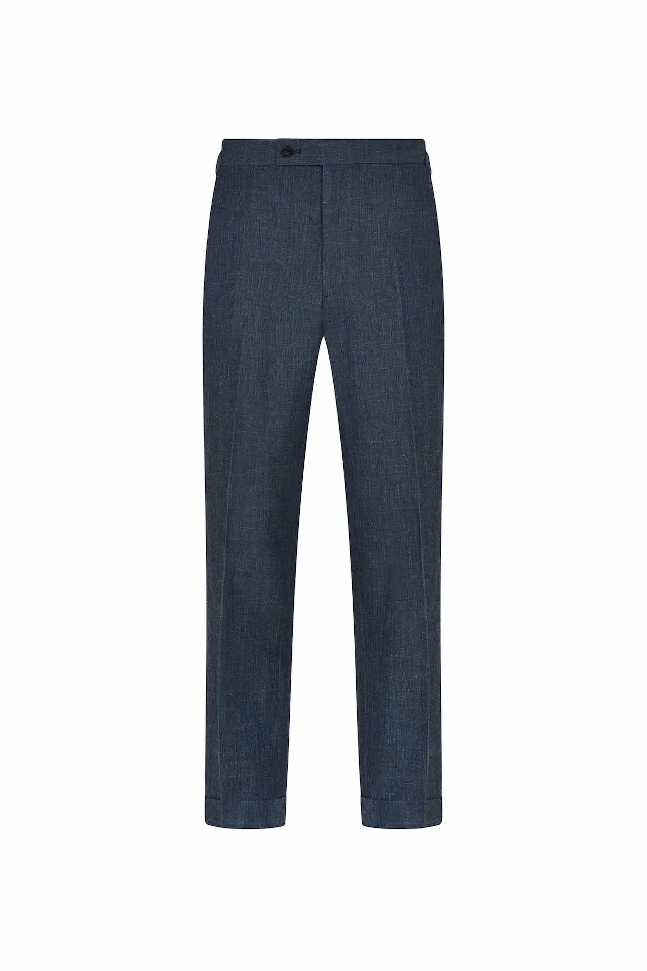 Petrol Blue Wool, Silk & Linen Trousers