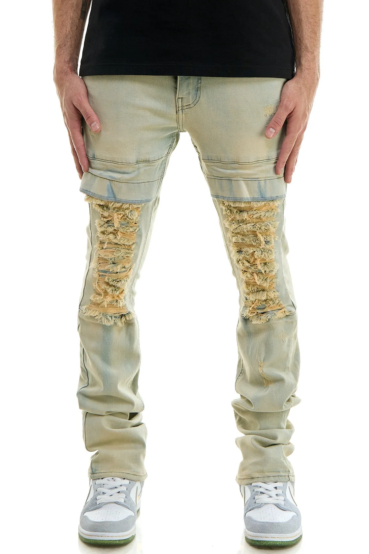 Pocket Skinny Stacked Jeans Heavy Distressed at Knees