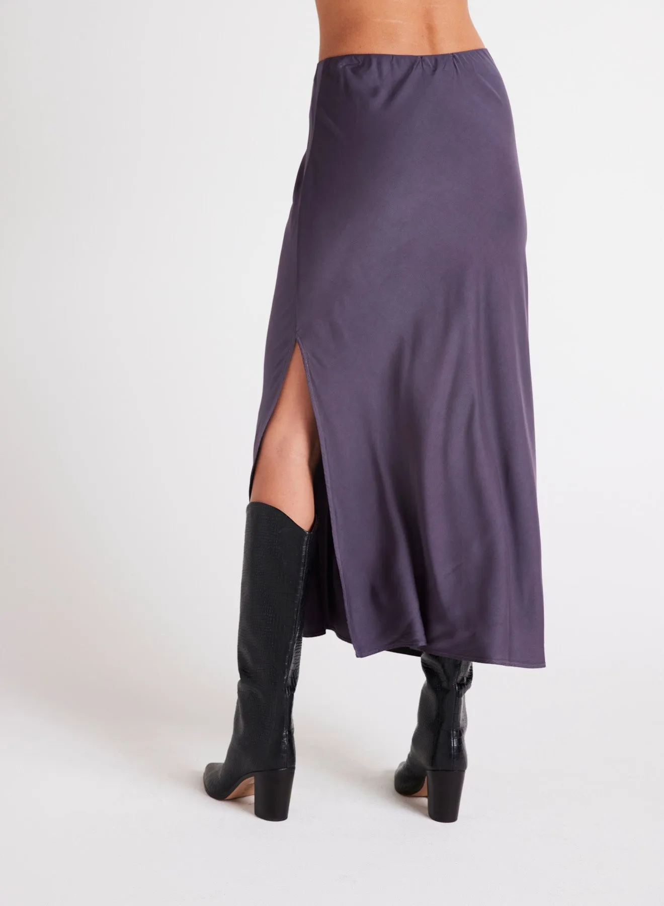 Satin Side Slit Maxi Skirt - Galaxy Smoke