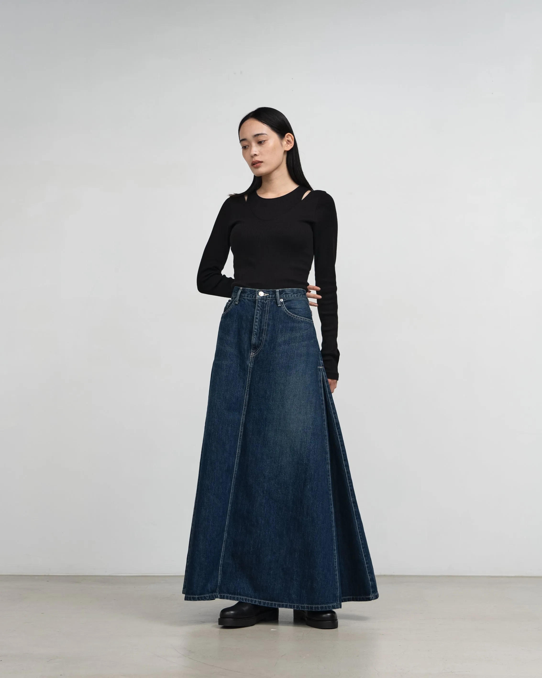 Selvage Denim Skirt-DARK FADE-