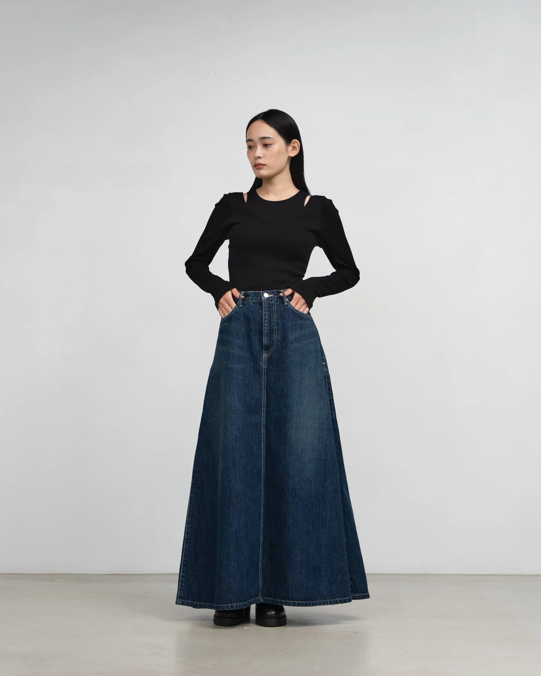 Selvage Denim Skirt-DARK FADE-