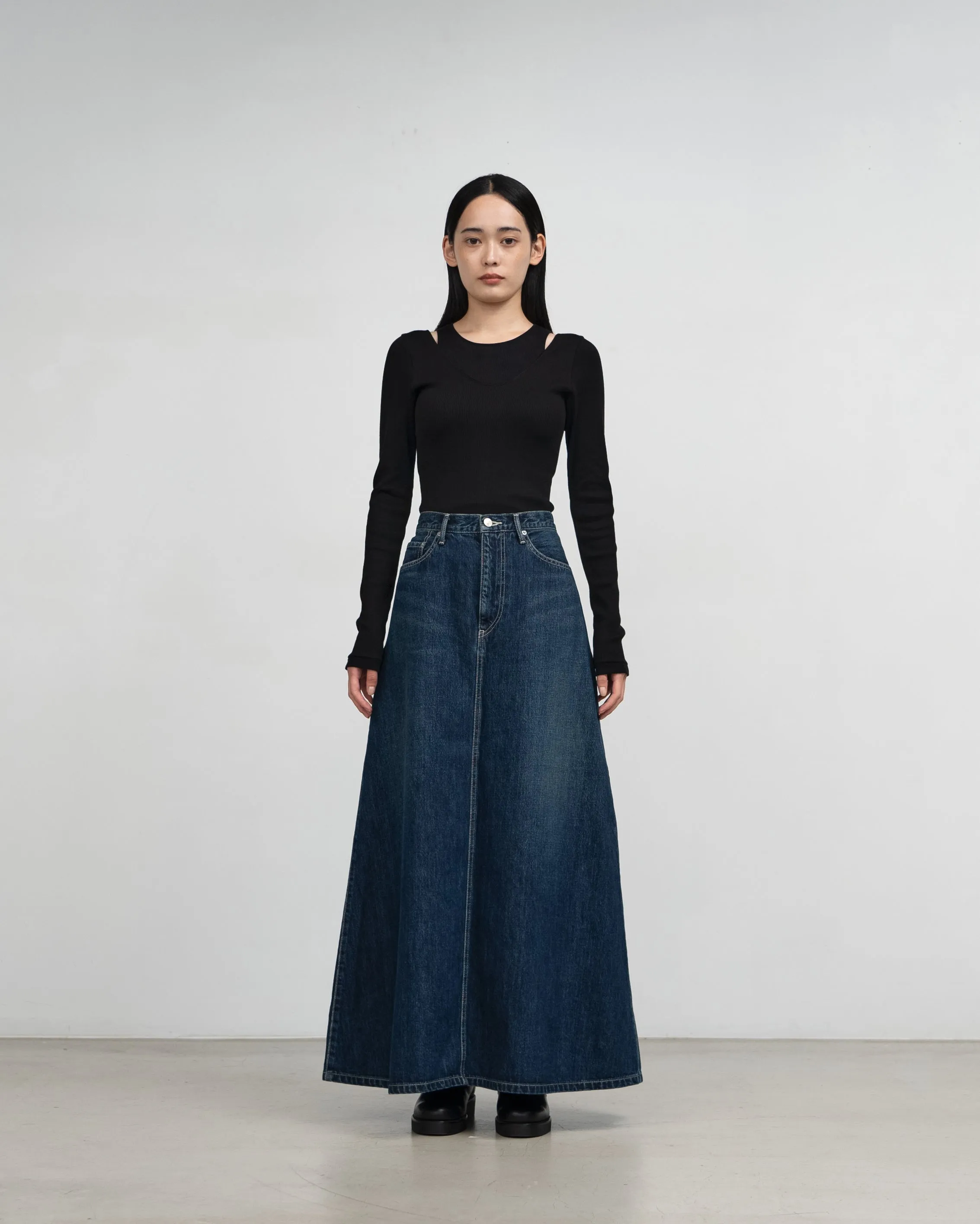 Selvage Denim Skirt-DARK FADE-