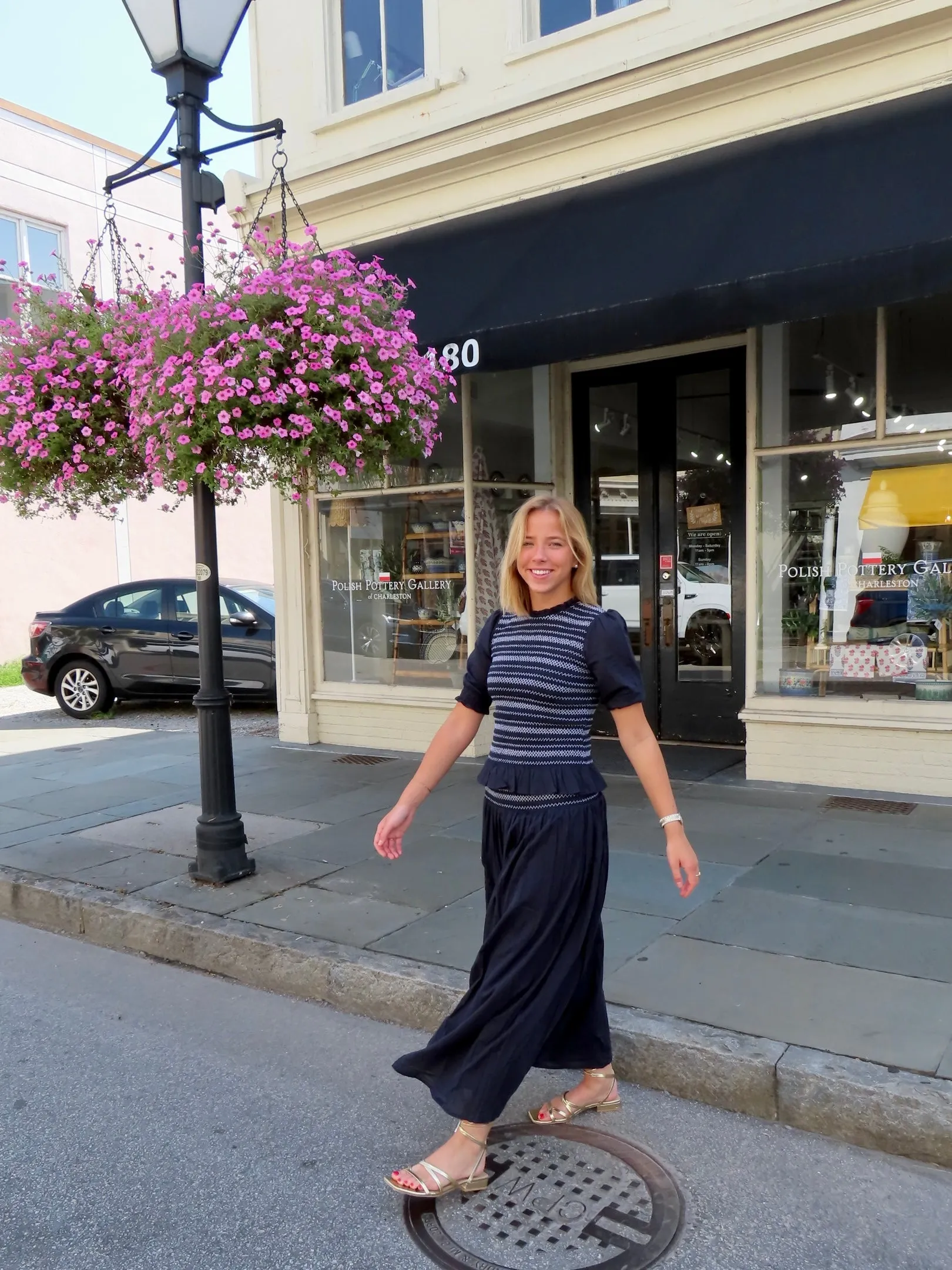 Serena Mykonos Maxi Skirt Navy with White Stitching