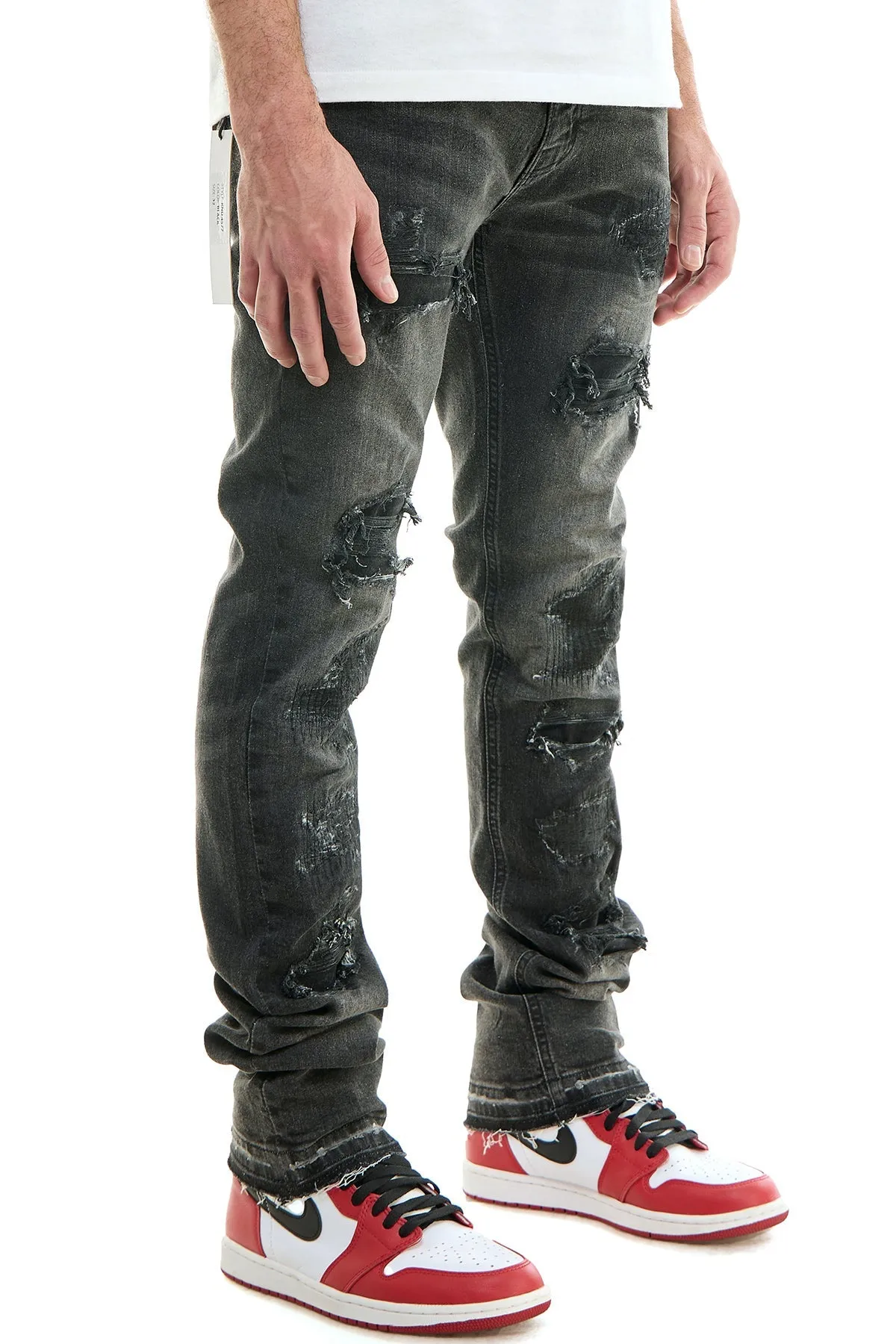 Skinny Stacked Jeans Washed Stretch Denim Grey Color