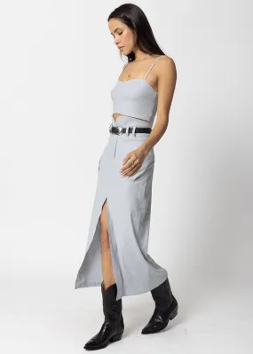 STRETCH LINEN CARGO KNOTCH WAIST MAXI SKIRT