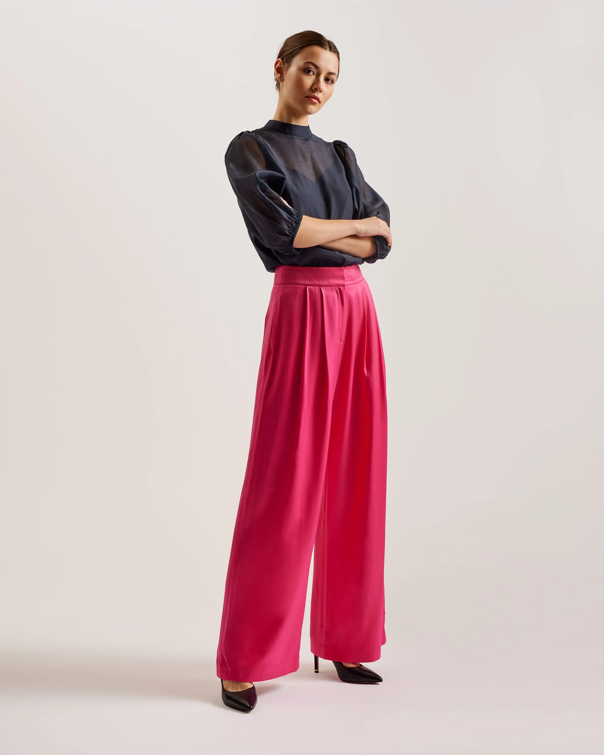 Teerut Satin Wide Leg Tailored Trousers Brt-Pink