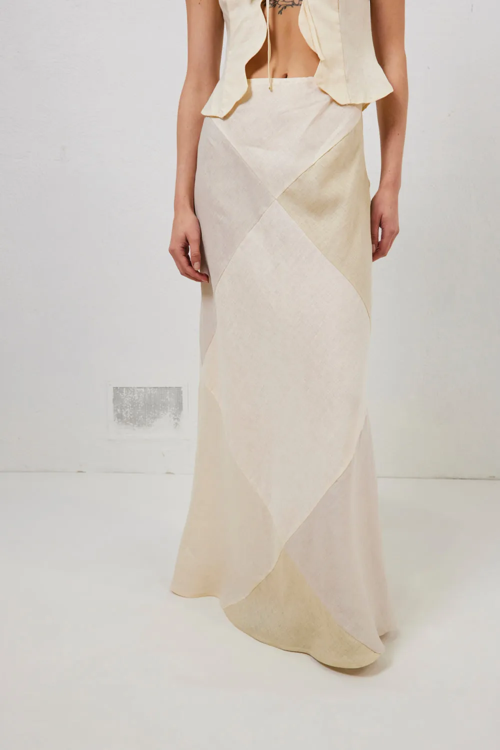 Valencia Bias Cut Linen Maxi Skirt Cream