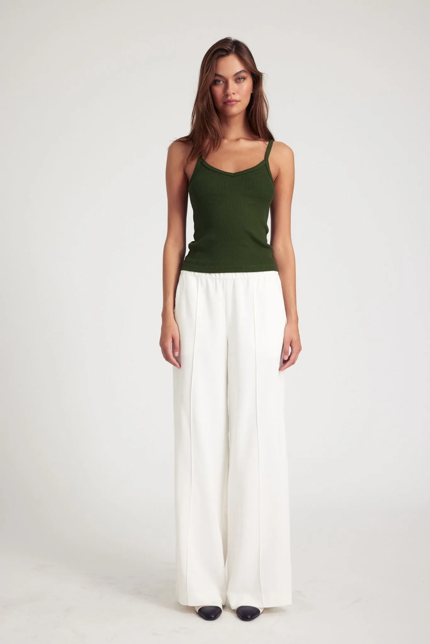 White Crepe Wide Leg Pintuck Trousers