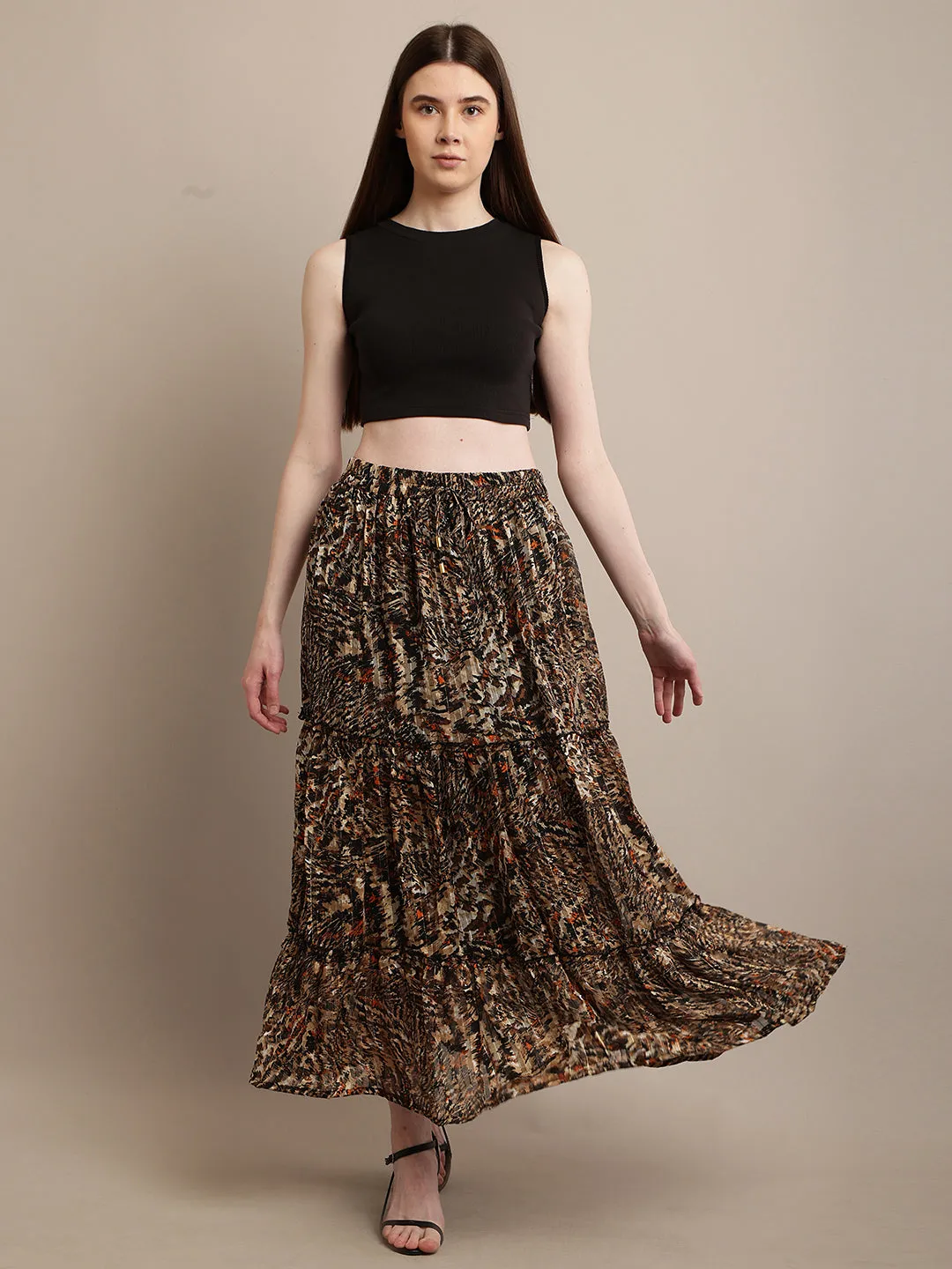 Women Animal Print Flared Skirt