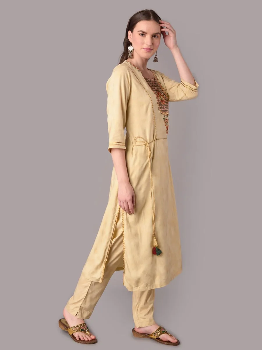 Women Beige Kurta With Trouser