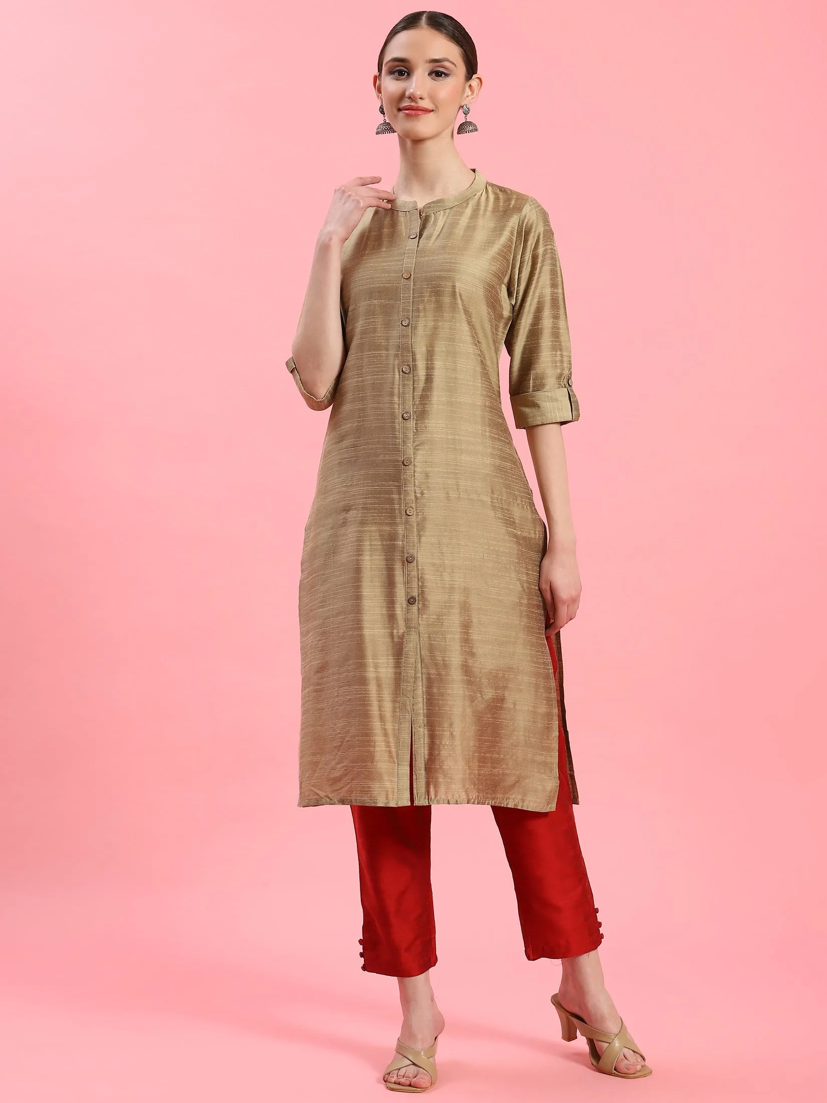 Women Beige Solid Kurta