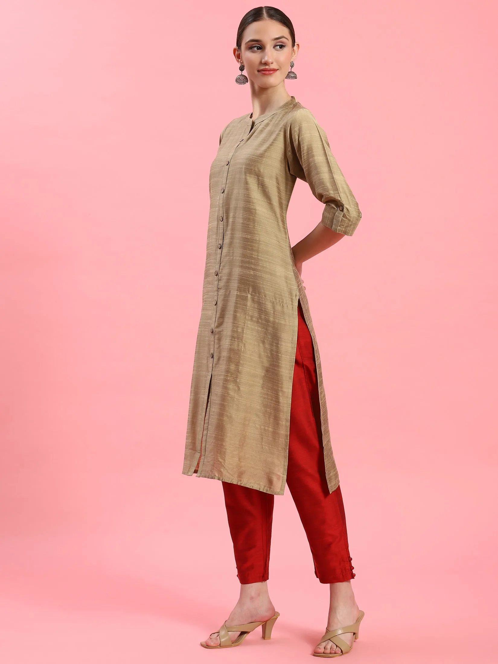 Women Beige Solid Kurta