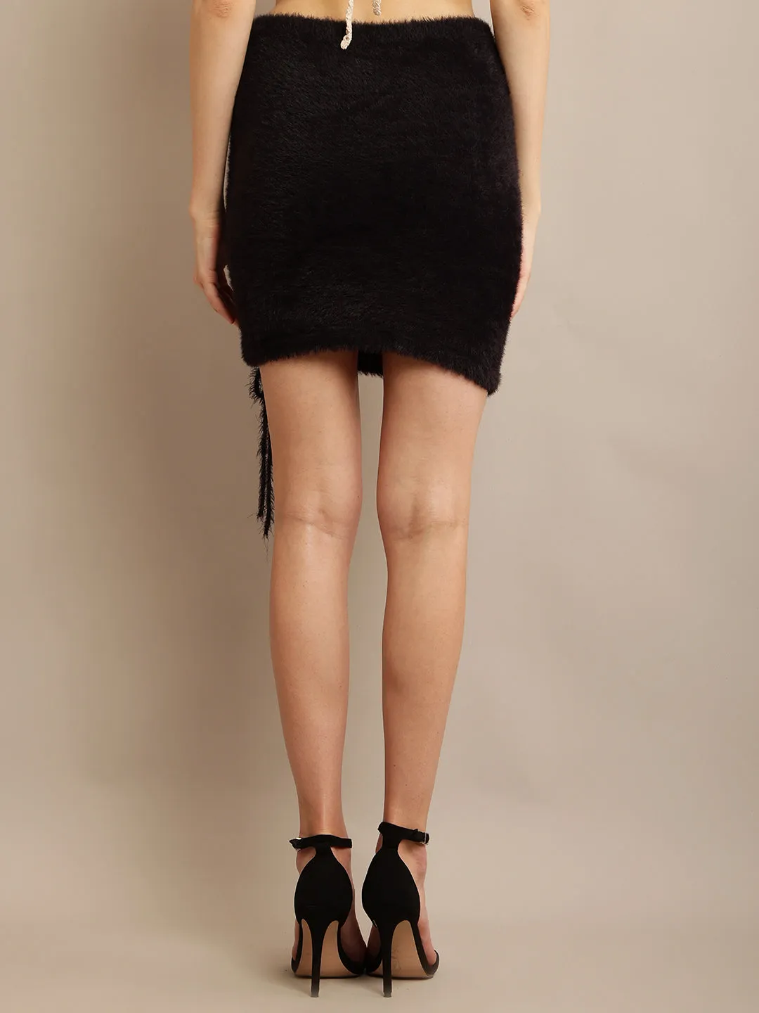 Women Black Fluffy Mini Skirt