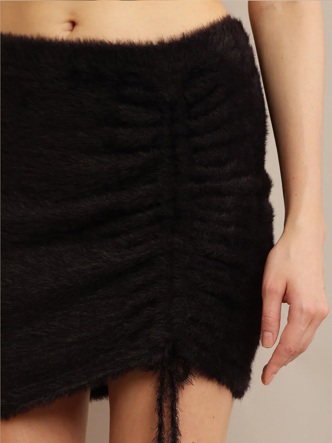 Women Black Fluffy Mini Skirt