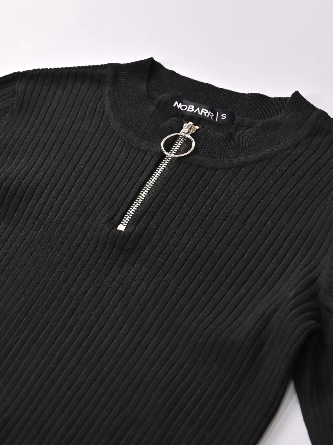 Women Black Full Sleeve Zip Sweater