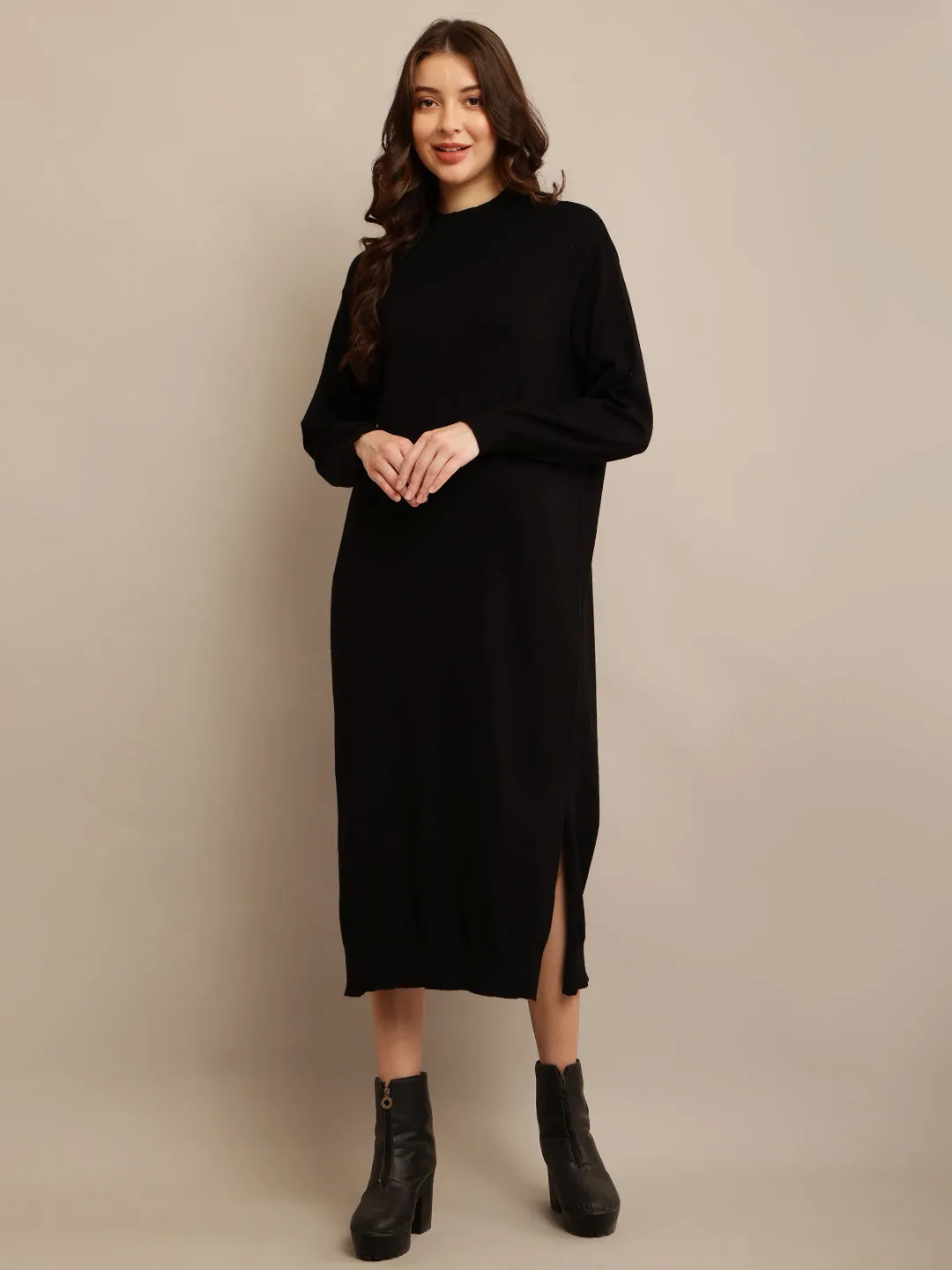 Women Black High Neck Dress