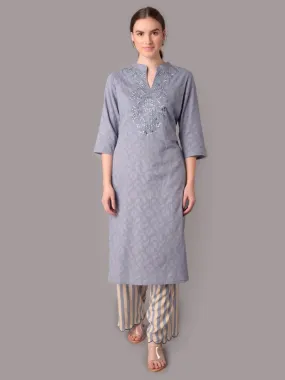 Women Blue Embroidered Kurta With Pant