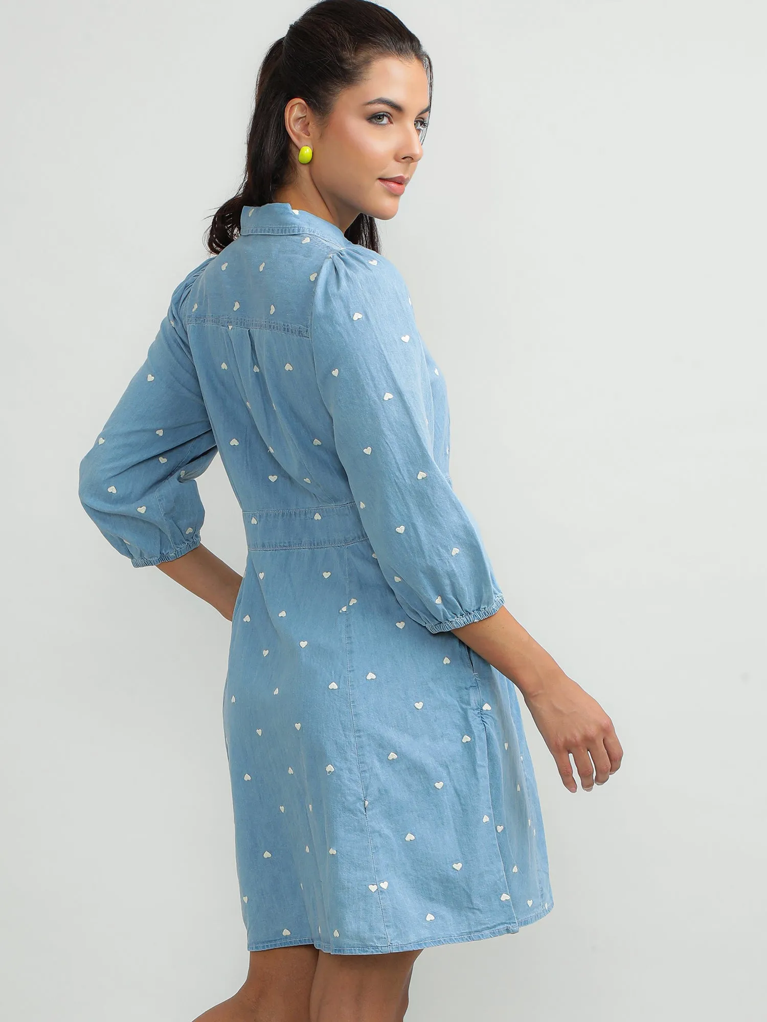 Women Cotton Blue Smart Dress