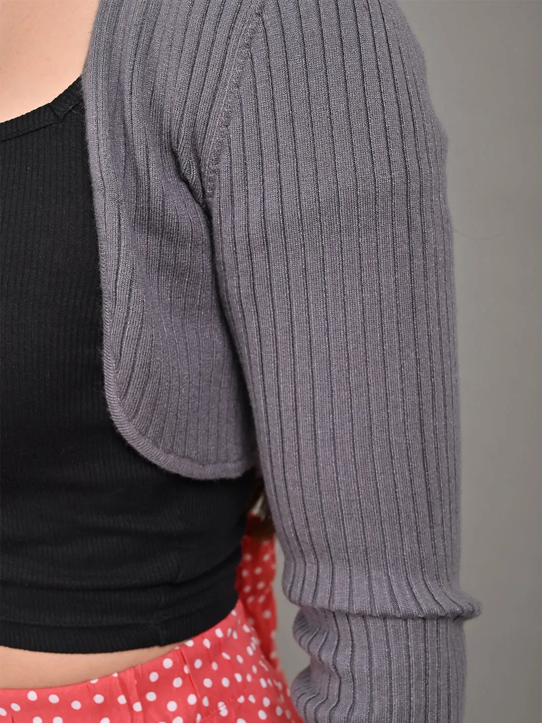 Women Grey Ribbed Shrug