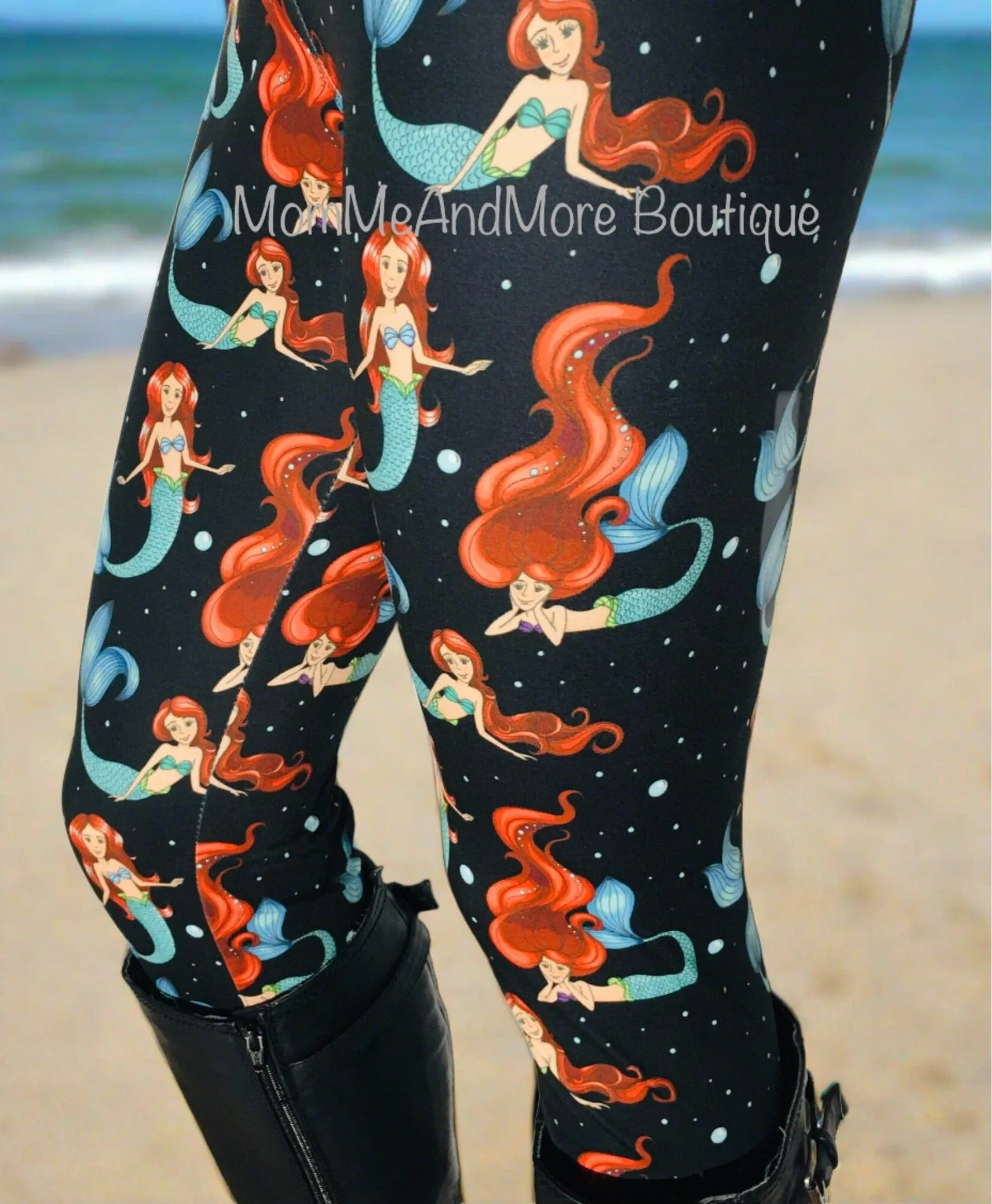 Womens Mermaid Leggings, Soft Yoga Pants, Sizes 0/20, Yoga Waist, Black/Multi, Exclusive Leggings