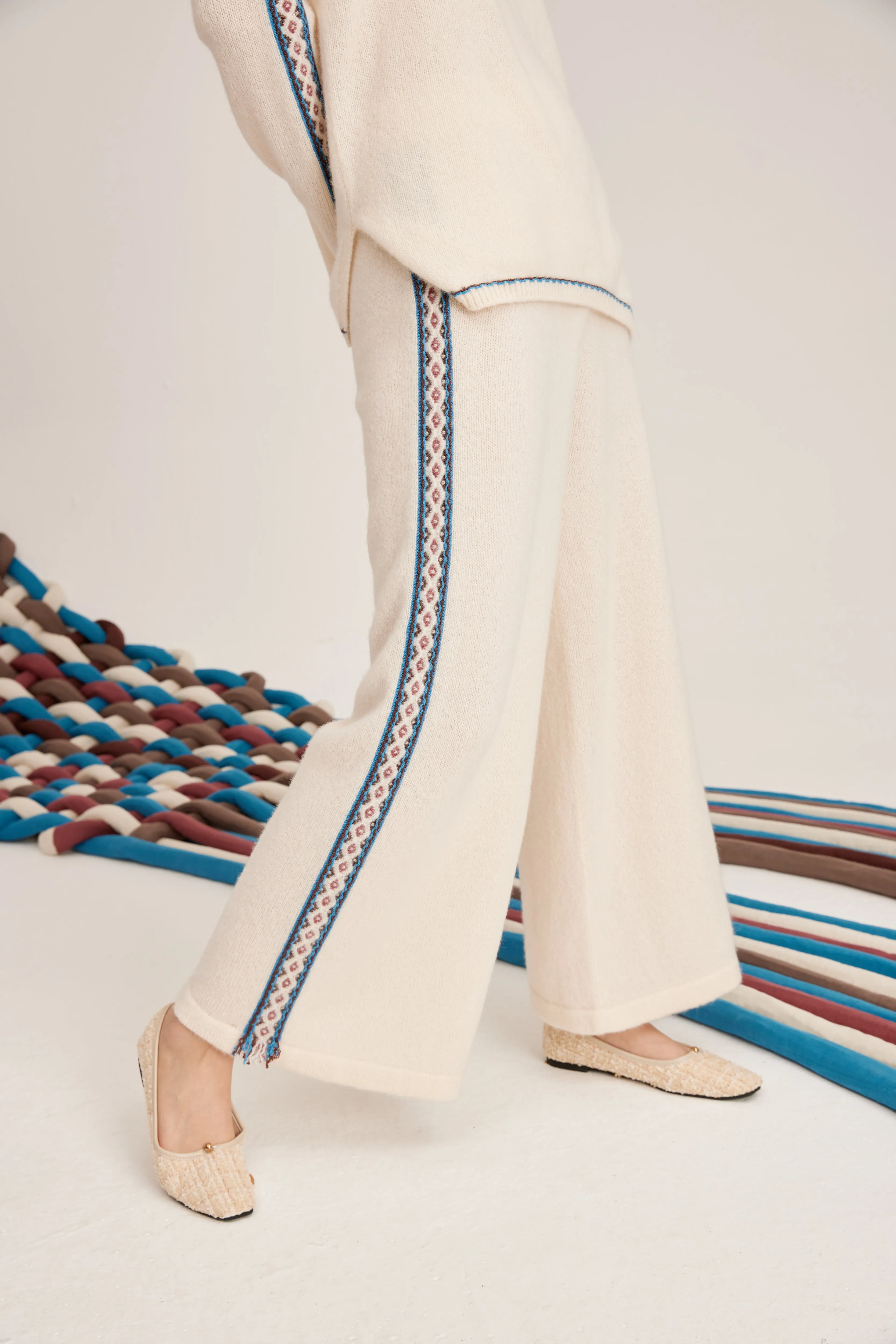 Women's silk-cashmere knit straight trousers